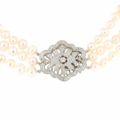 Choker ZELIA de perlas cultivadas con centro de plata y circonitas blancas