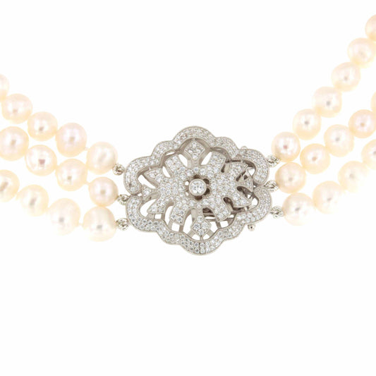 Choker ZELIA de perlas cultivadas con centro de plata y circonitas blancas