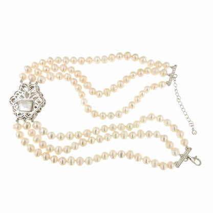 Choker ZELIA de perlas cultivadas con centro de plata y circonitas blancas