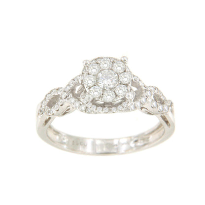ACAI ring with rosette and halo and diamonds in 18-karat white gold