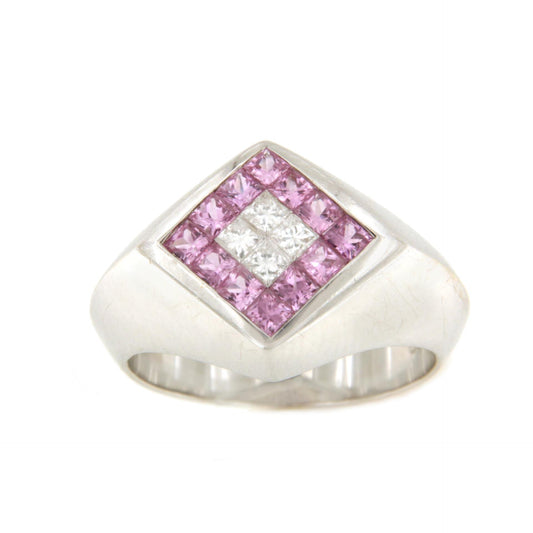 Anillo ARGANDA con princesas en zafiros y brillantes en oro blanco 18 kilates.