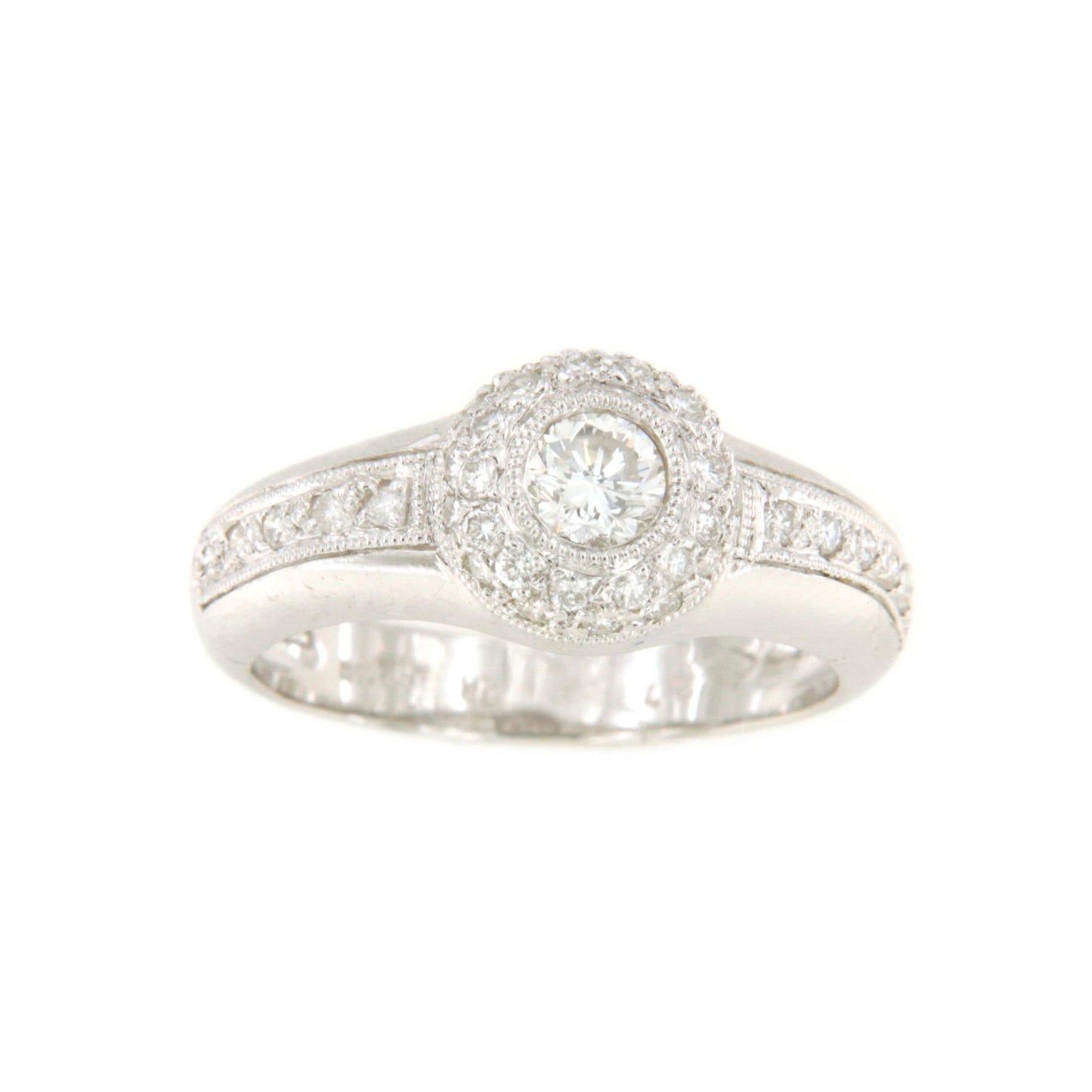 SENS solitaire ring with diamonds in 18-karat white gold
