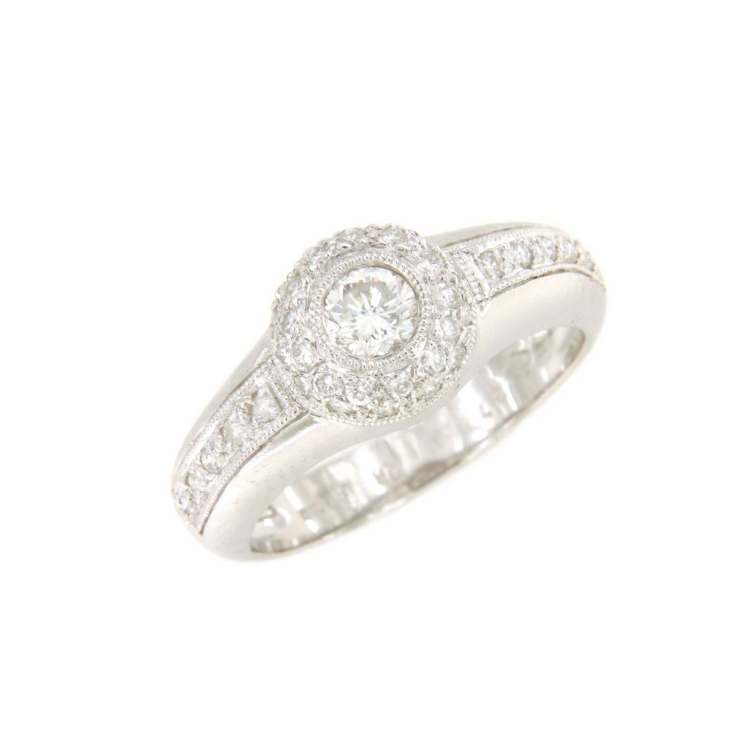 SENS solitaire ring with diamonds in 18-karat white gold