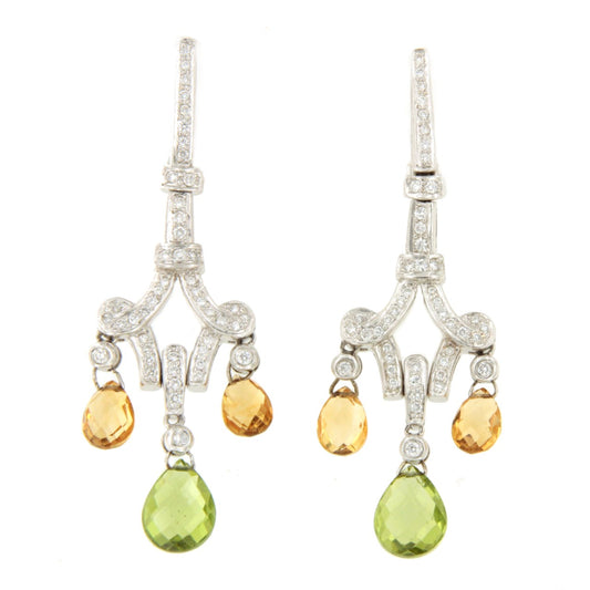 Pendientes SENIGALIA  largos oro blanco 18 ktes semipreciosas y brillantes