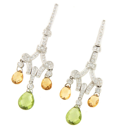 Mandarin long earrings in 18k white gold with rubies and diamonds