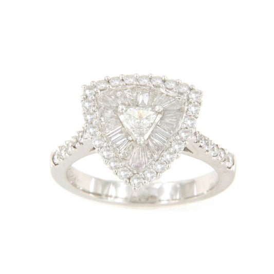 Anillo LECCO en oro blanco 18 ktes con brillantes, triangulo y baguettes.