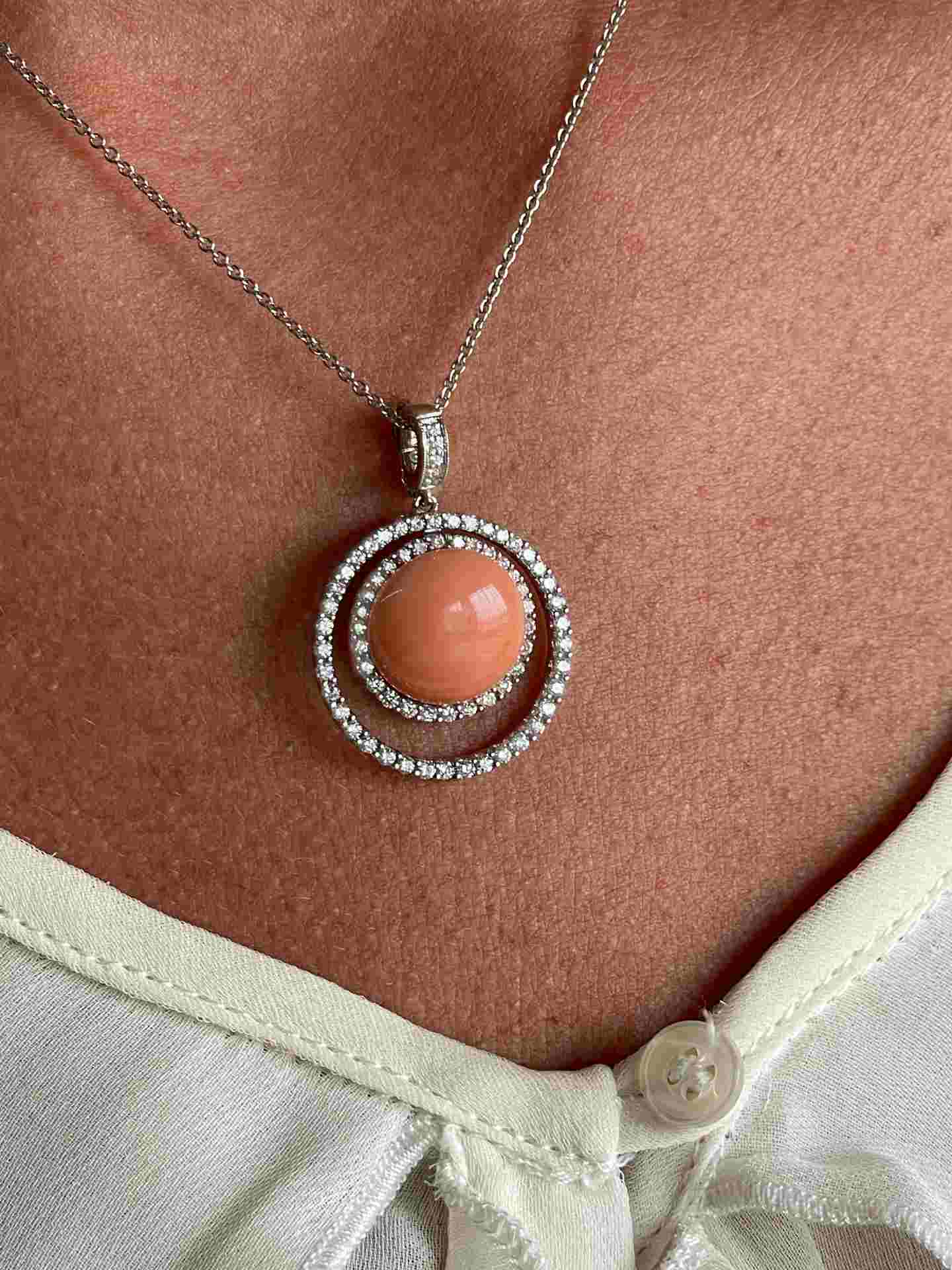 Tomatillo pendant, 18k white gold charm, diamonds and emerald