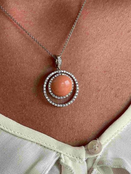 Tomatillo pendant, 18k white gold charm, diamonds and emerald
