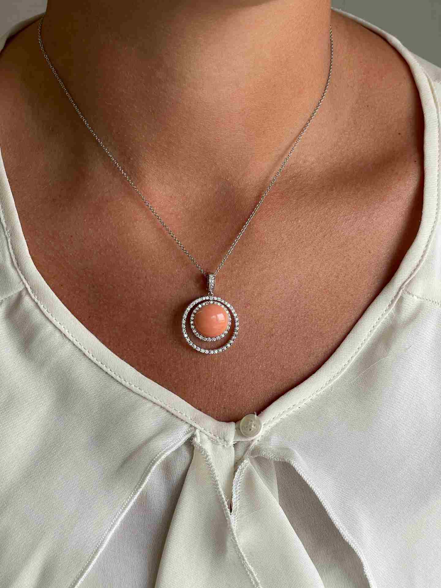 Tomatillo pendant, 18k white gold charm, diamonds and emerald