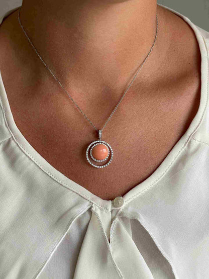 Tomatillo pendant, 18k white gold charm, diamonds and emerald