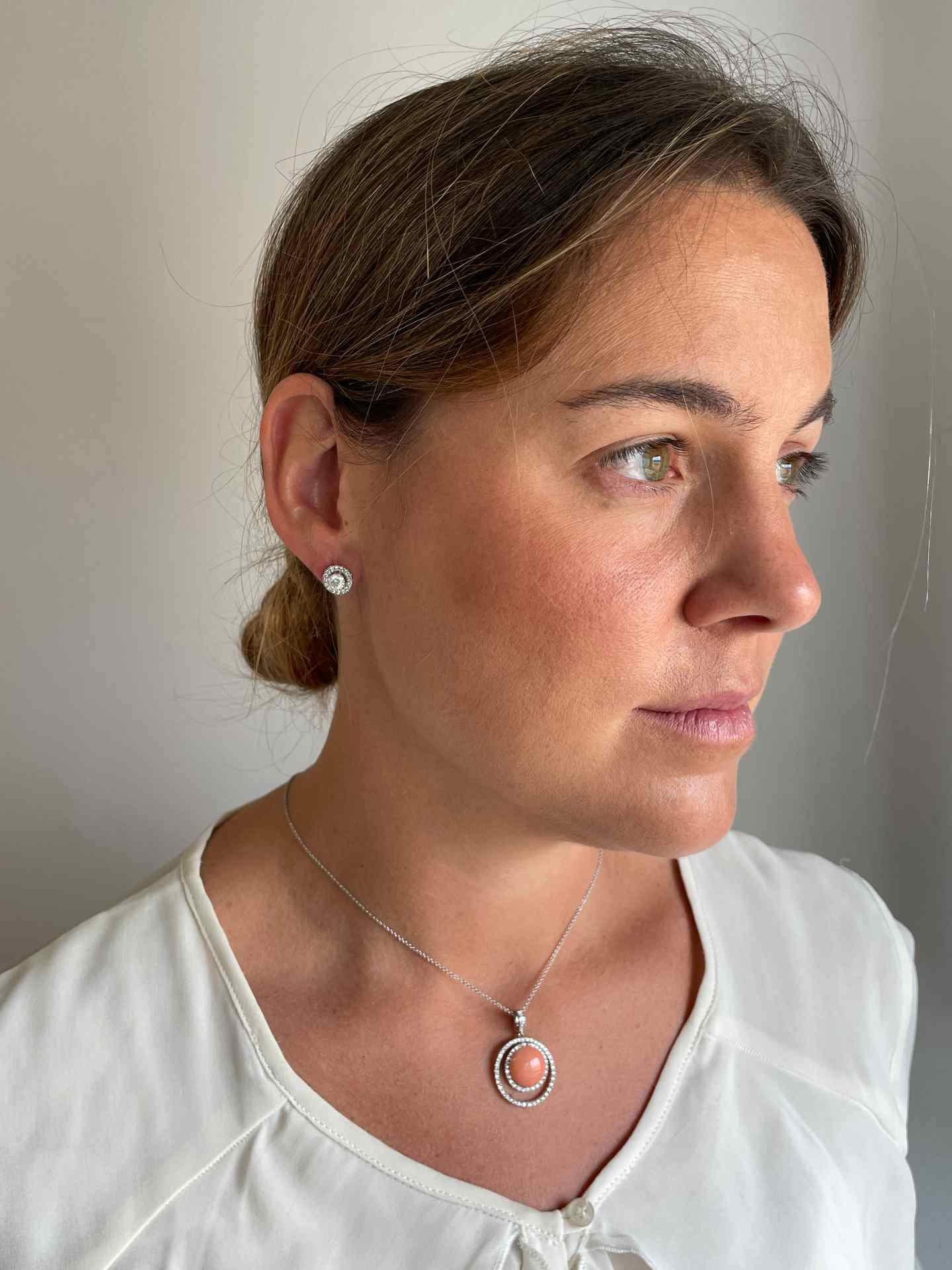 Tomatillo pendant, 18k white gold charm, diamonds and emerald