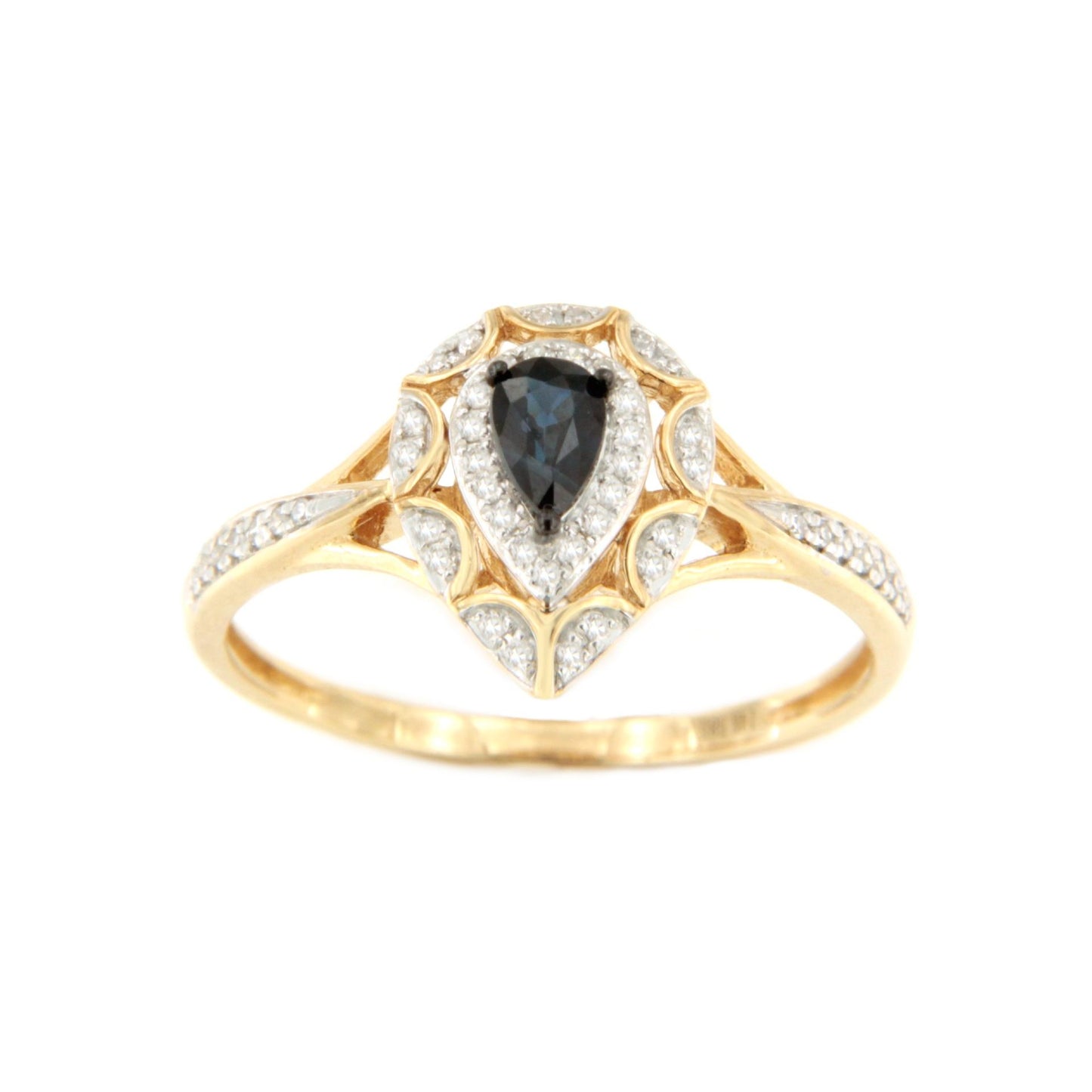 Anillo SAIREN con brillantes en oro amarillo de 14 ktes y esmeraldas