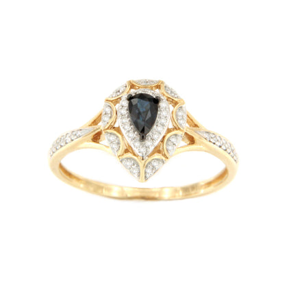 Anillo SAIREN con brillantes en oro amarillo de 14 ktes y esmeraldas
