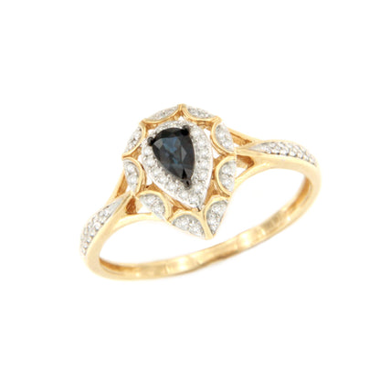 Anillo SAIREN con brillantes en oro amarillo de 14 ktes y esmeraldas