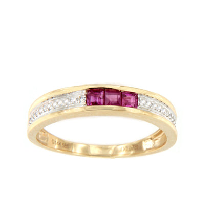 Anillo TISARA alianza con brillantes en oro amarillo de 14 ktes y rubies/esmeraldas