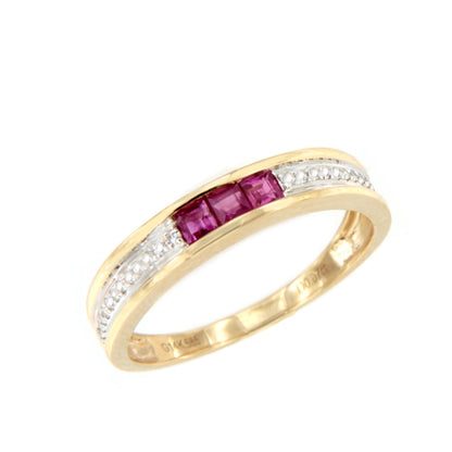 Anillo TISARA alianza con brillantes en oro amarillo de 14 ktes y rubies/esmeraldas