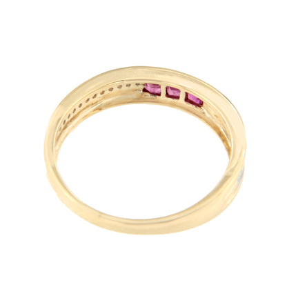Anillo TISARA alianza con brillantes en oro amarillo de 14 ktes y rubies/esmeraldas
