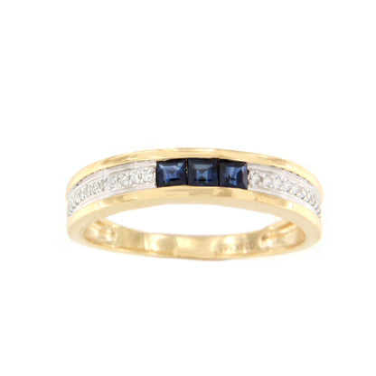 Anillo TISARA alianza con brillantes en oro amarillo de 14 ktes y rubies/esmeraldas