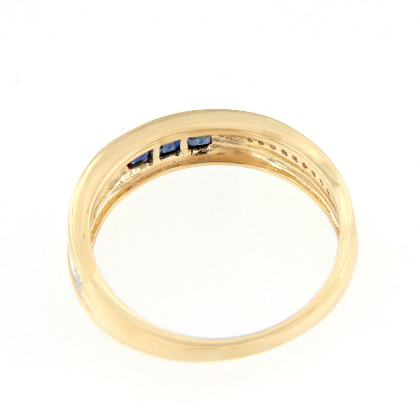 Anillo TISARA alianza con brillantes en oro amarillo de 14 ktes y rubies/esmeraldas
