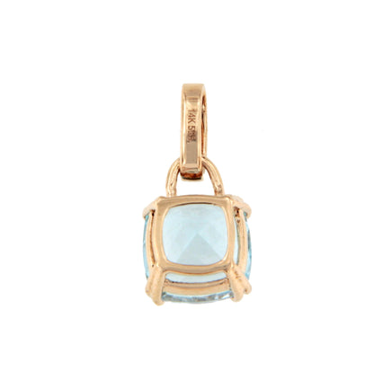Colgante CUPULA en oro rosa 14 ktes con brillantes y topacio azul