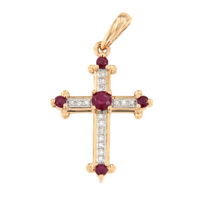CLARIVA cross in 14k gold with diamonds and sapphire/emerald