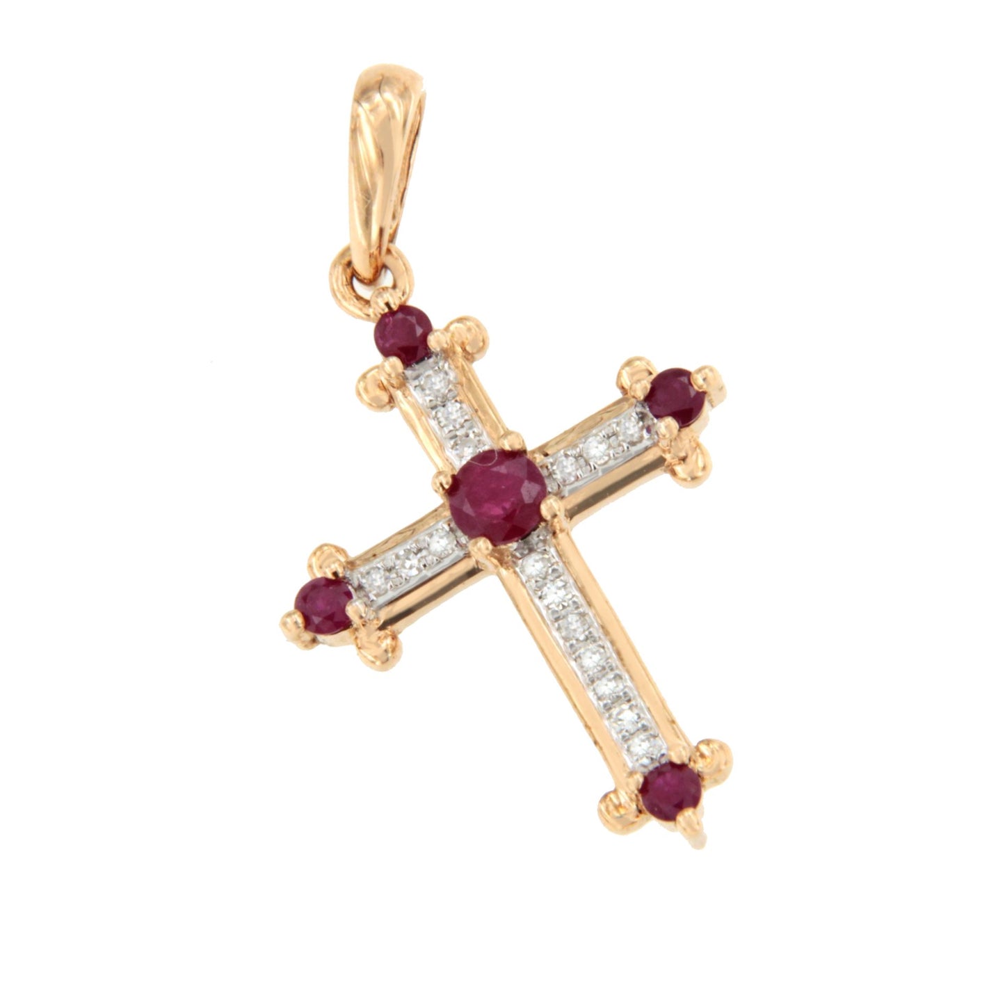 CLARIVA cross in 14k gold with diamonds and sapphire/emerald