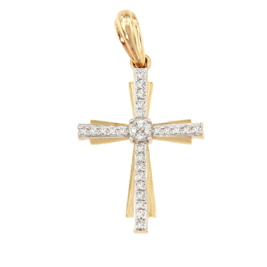 CLARIVA cross in 14k gold with diamonds and sapphire/emerald