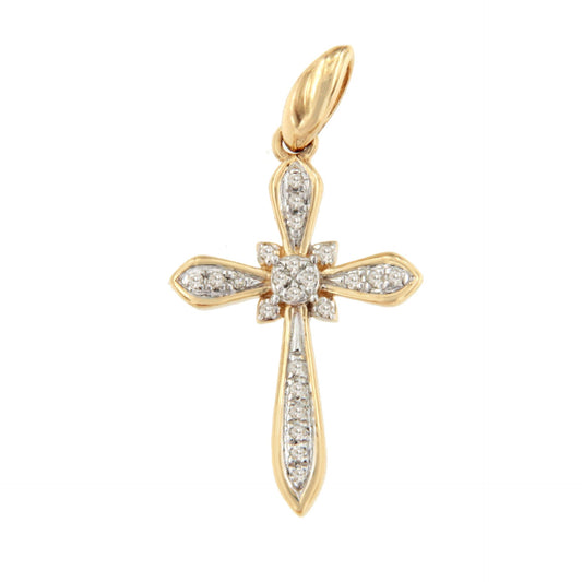 Cruz MECINAS en oro amarillo y blanco de 14 ktes con brillantes.