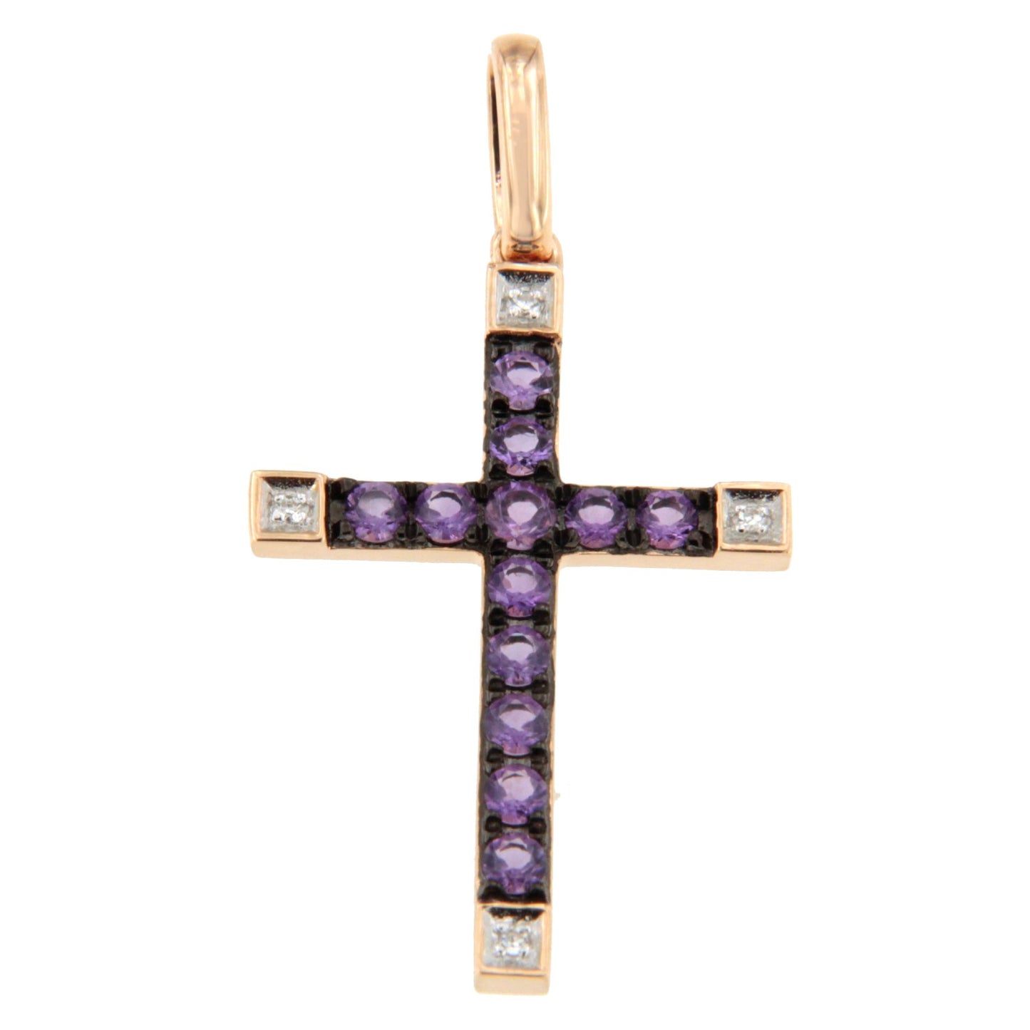 ESVARA cross in 14k yellow gold with diamonds and emeralds