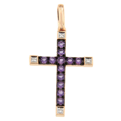 ESVARA cross in 14k yellow gold with diamonds and emeralds