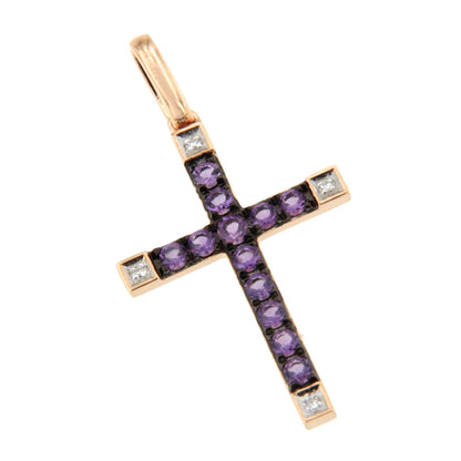 ESVARA cross in 14k yellow gold with diamonds and emeralds