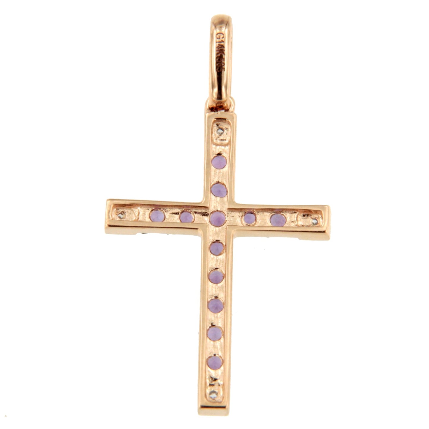 ESVARA cross in 14k yellow gold with diamonds and emeralds