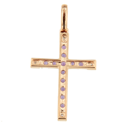 ESVARA cross in 14k yellow gold with diamonds and emeralds