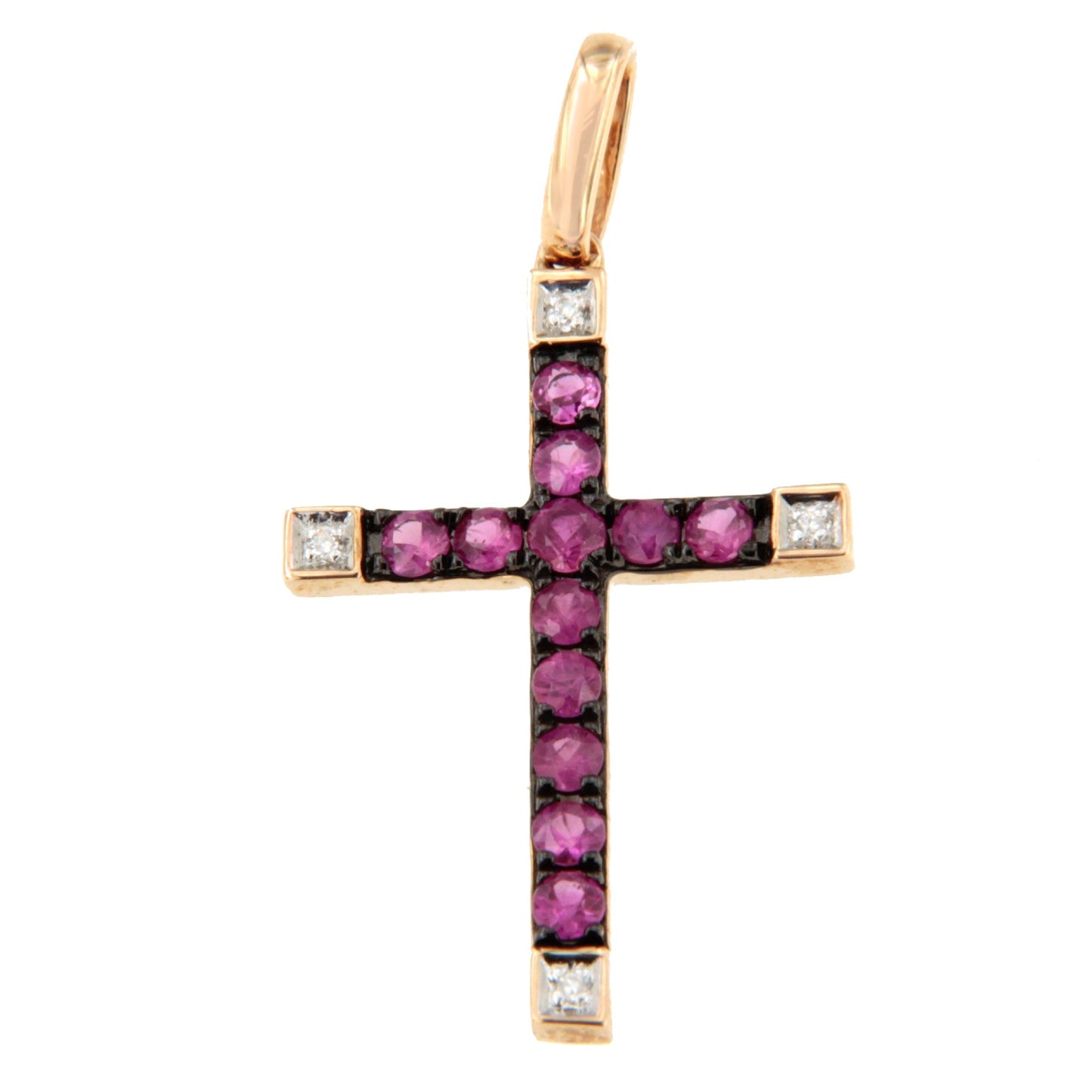 ESVARA cross in 14k yellow gold with diamonds and emeralds