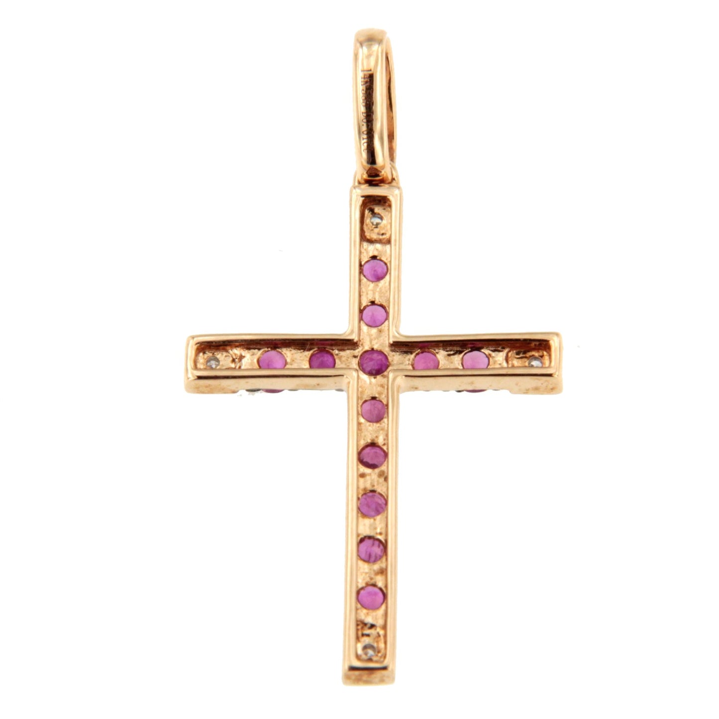 ESVARA cross in 14k yellow gold with diamonds and emeralds