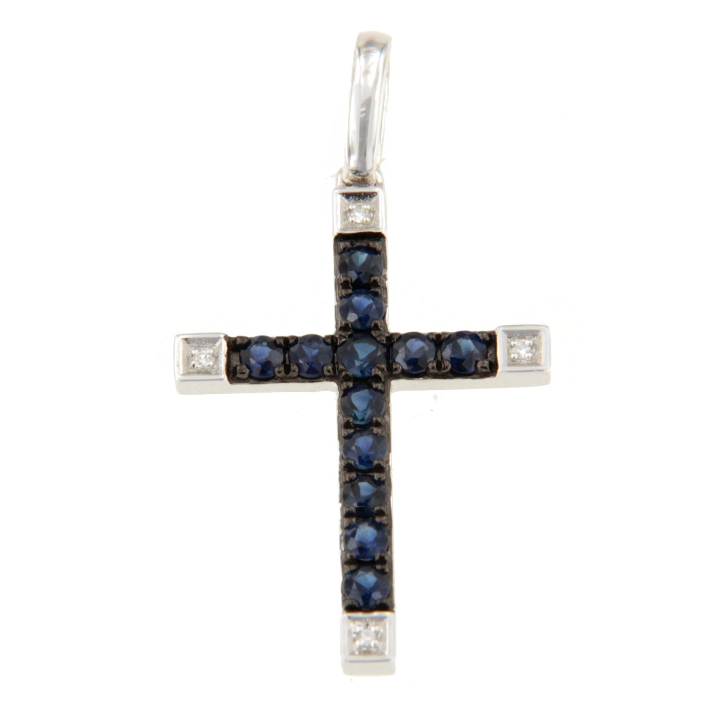 ESVARA cross in 14k yellow gold with diamonds and emeralds