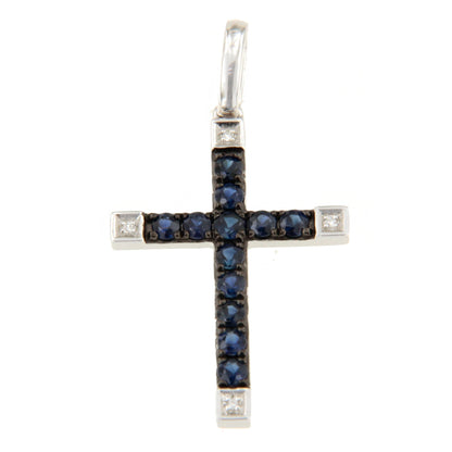 ESVARA cross in 14k yellow gold with diamonds and emeralds