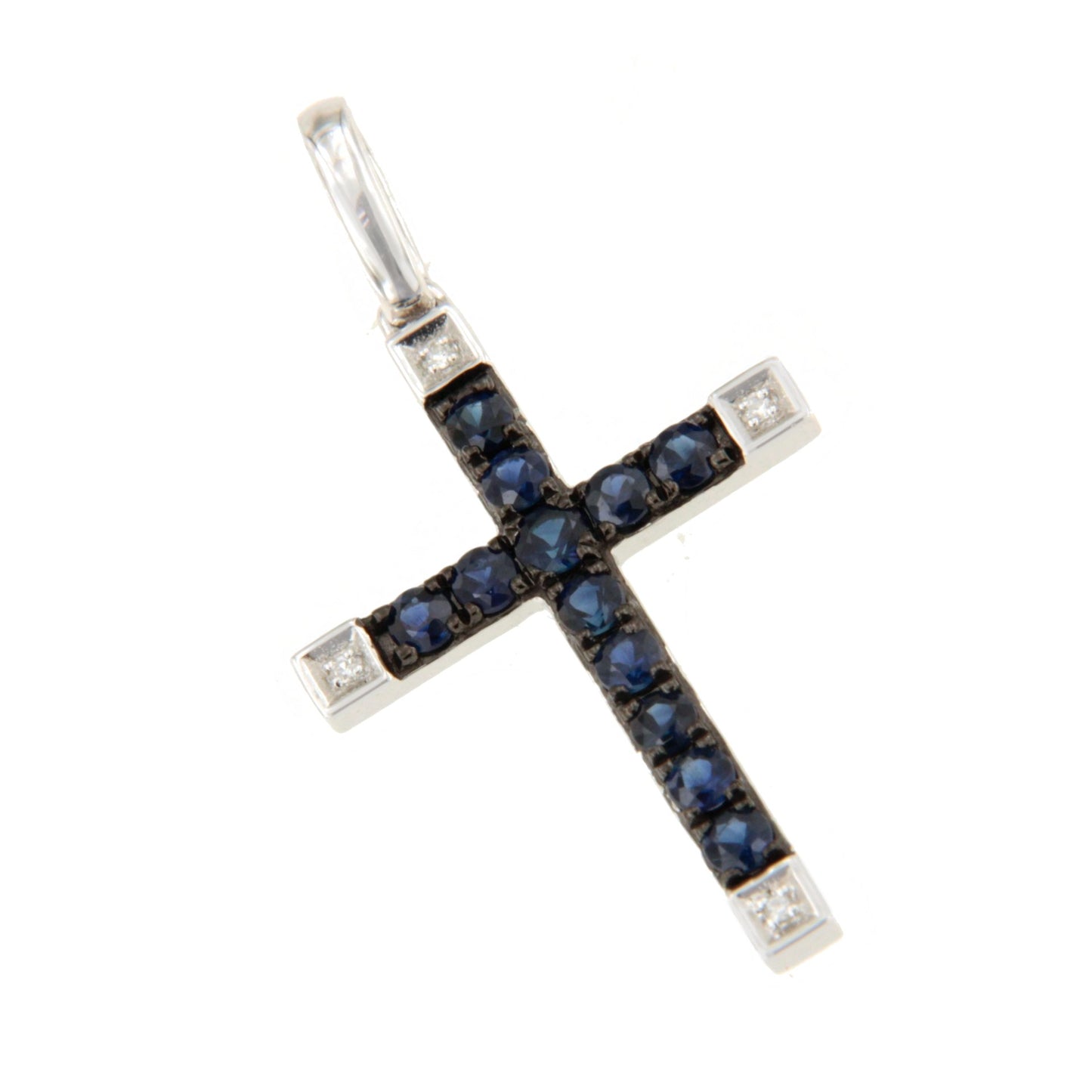 ESVARA cross in 14k yellow gold with diamonds and emeralds