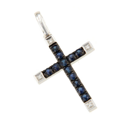 ESVARA cross in 14k yellow gold with diamonds and emeralds