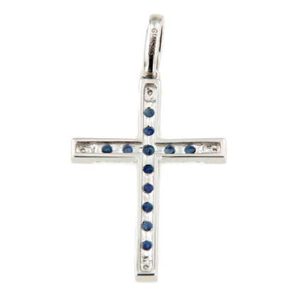 ESVARA cross in 14k yellow gold with diamonds and emeralds