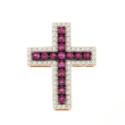 Cruz MINBO con zafiros o rubies con brillantes en oro 14 ktes
