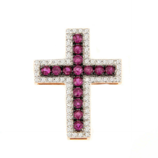 Cruz MINBO con zafiros o rubies con brillantes en oro 14 ktes