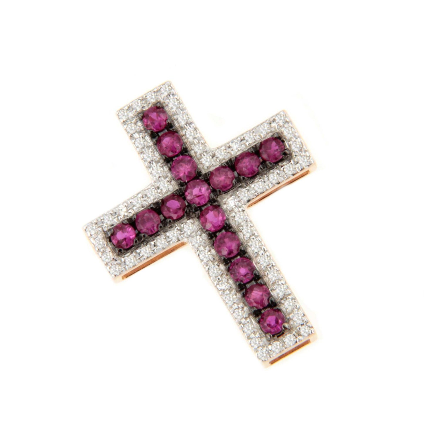 Cruz MINBO con zafiros o rubies con brillantes en oro 14 ktes