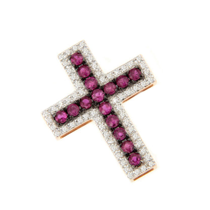 Cruz MINBO con zafiros o rubies con brillantes en oro 14 ktes