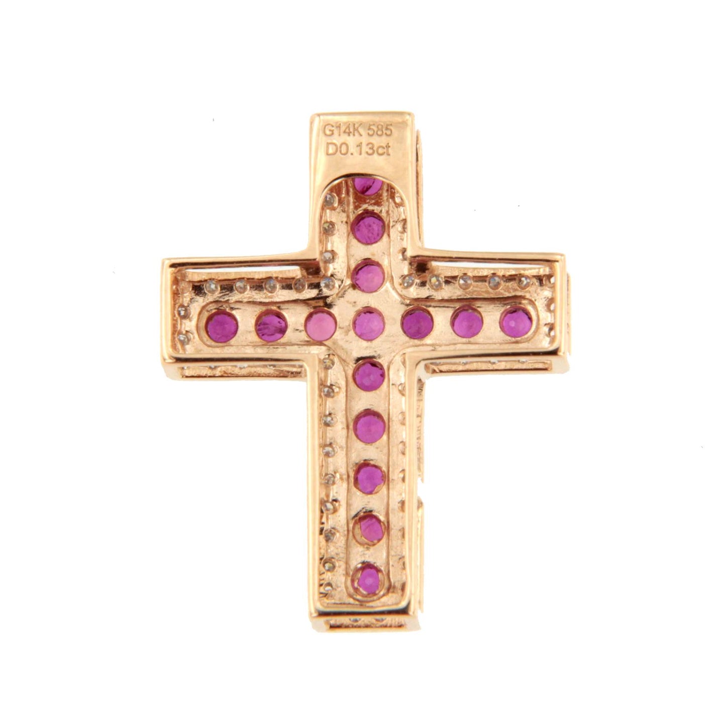 Cruz MINBO con zafiros o rubies con brillantes en oro 14 ktes
