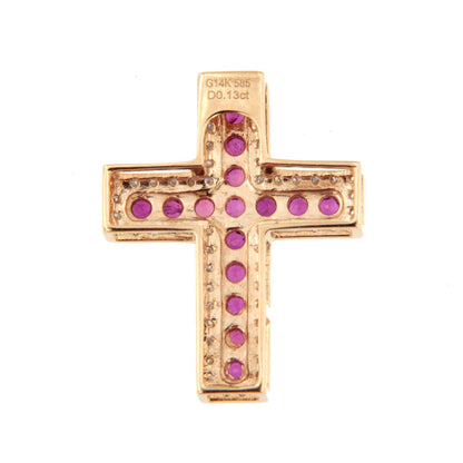 Cruz MINBO con zafiros o rubies con brillantes en oro 14 ktes