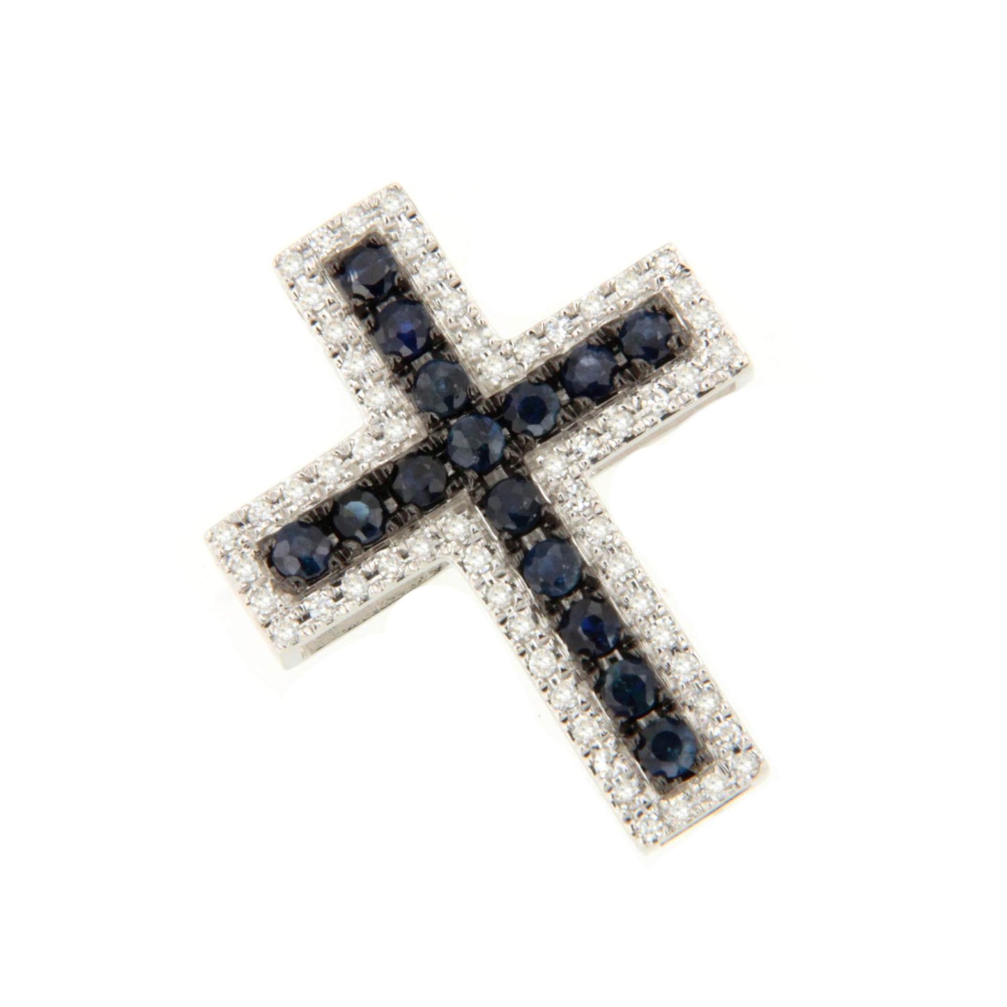 Cruz MINBO con zafiros o rubies con brillantes en oro 14 ktes