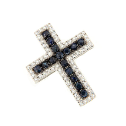 Cruz MINBO con zafiros o rubies con brillantes en oro 14 ktes