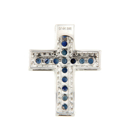 Cruz MINBO con zafiros o rubies con brillantes en oro 14 ktes