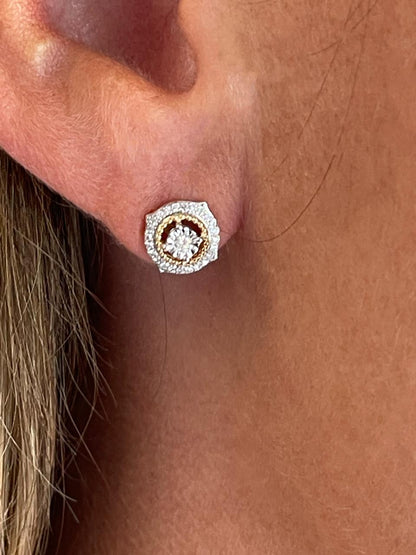 Pendientes EFESO solitario con brillantes en oro amarillo y blanco  en 14 ktes